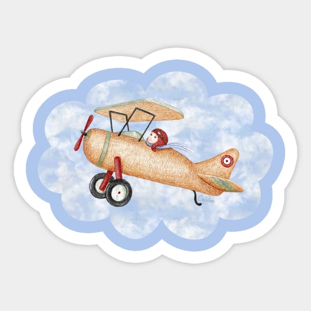 Boy flying toy plane Sticker by wallaceart